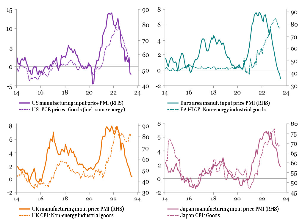 Graph shows the Input price surveys pointing weaker goods inflation globally