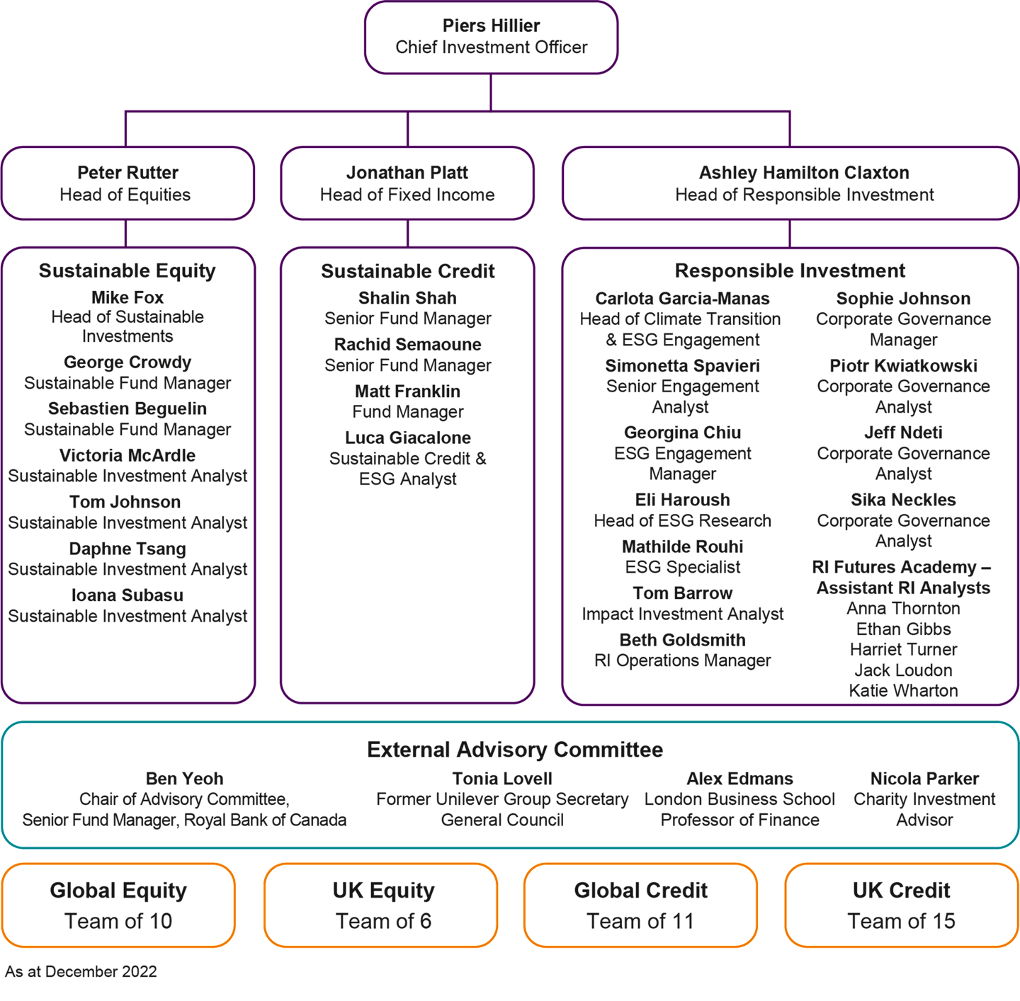 Image shows the structure of the RLAM sustainable and responsible investment teams