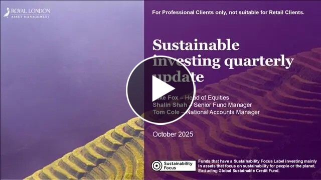 Sustainability investing quarterly update webinar cover slide - Thumbnail - Oct 2025.